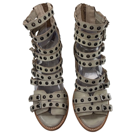 Freebird Casandra Gladiator Grommet Sandal Size 7 Ice Block Heel Strappy Leather - Picture 3 of 12